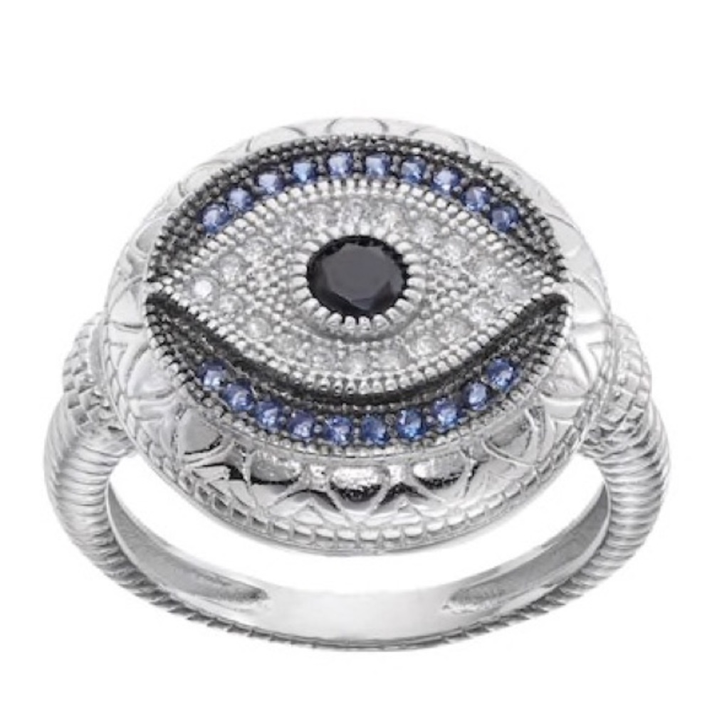 Evil Eye Ring-Sterling Silver cubic zirconia/blue stone w/ accents-NWT BOXED - Picture 1 of 12